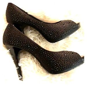 Lulu Townsend bling peep tie heels Size 9